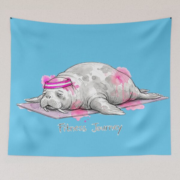 Item preview, Fitness Journey: The Exhausted Walrus Yoga Illustration designed and sold by SoulPT.