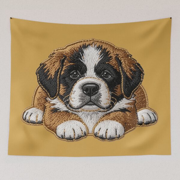 Item preview, Golden St. Bernard puppy, faux embroidered illusion stitched art designed and sold by Segasprojects.
