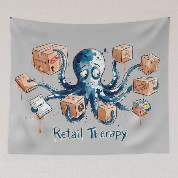 Item preview, Retail Therapy: The Overwhelmed Shopping Octopus Art designed and sold by SoulPT.