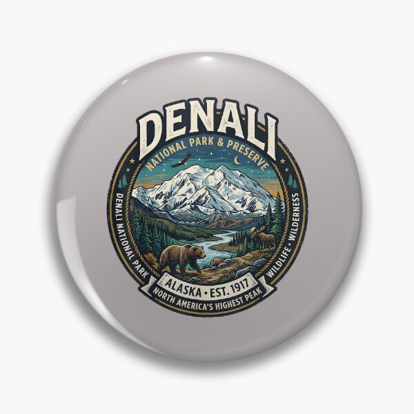 Item preview, Denali National Park Alaska Mountain Wildlife Vintage Badge designed and sold by FrankIsabel.