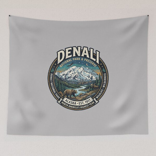 Item preview, Denali National Park Alaska Mountain Wildlife Vintage Badge designed and sold by FrankIsabel.