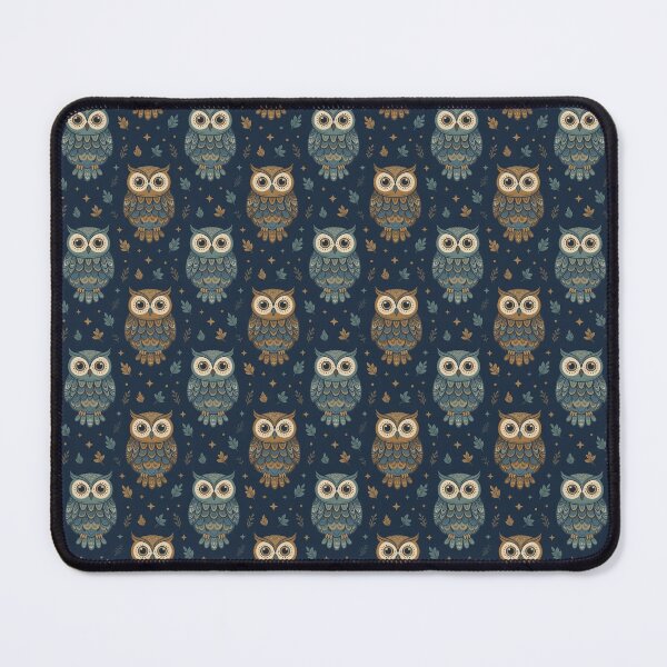 Item preview, Cute Stylized Owl Seamless Pattern Blue Gold designed and sold by Pioneer Spirit Market.