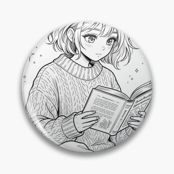 Item preview, Cozy Anime Girl Reading Book In Oversized Sweater Manga Lineart designed and sold by The Cozy Chapter.