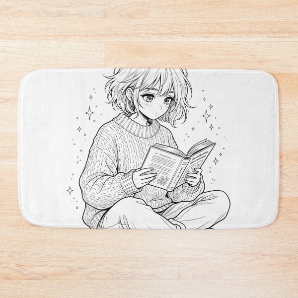 Item preview, Cozy Anime Girl Reading Book In Oversized Sweater Manga Lineart designed and sold by The Cozy Chapter.