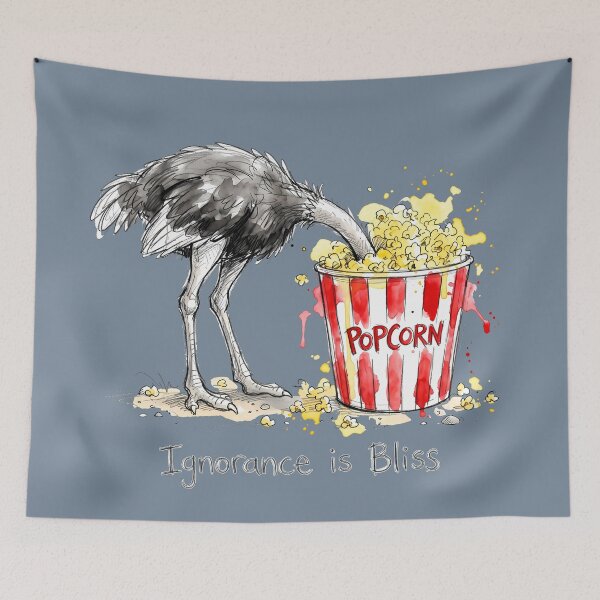 Item preview, Ignorance is Bliss: The Popcorn Ostrich Illustration designed and sold by SoulPT.