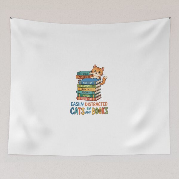 Item preview, Easily Distracted by Cats and Books - Cute Vintage Cat Lover designed and sold by Harrak Housni.