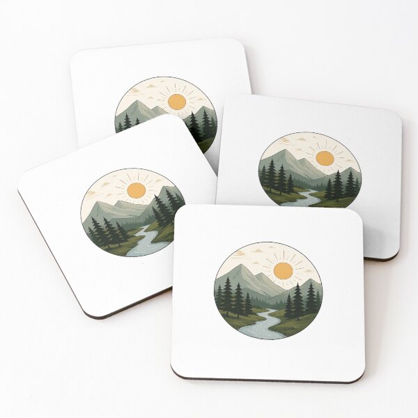 Item preview, Minimal Mountain River Landscape Sticker | Nature Scenic Circle Illustration designed and sold by PopStickerLab22.