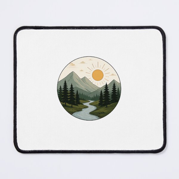 Item preview, Minimal Mountain River Landscape Sticker | Nature Scenic Circle Illustration designed and sold by PopStickerLab22.