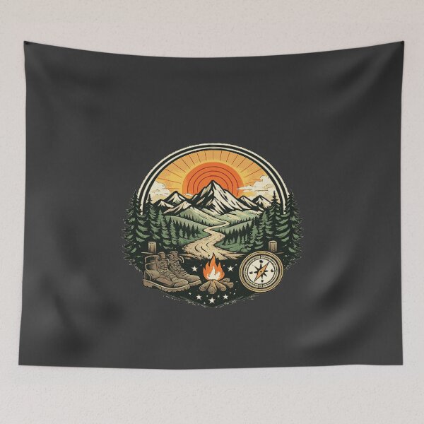 Item preview, Mountain Sunset Hiking Adventure Badge designed and sold by Corvoria.