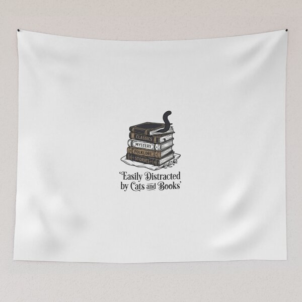 Item preview, Easily Distracted by Cats and Books - Cute Vintage Cat Lover designed and sold by Harrak Housni.