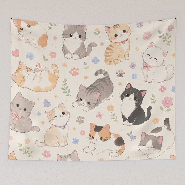Item preview, Cute Kawaii Kittens and Flowers Pattern designed and sold by 0606PM.