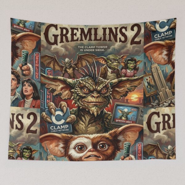 Item preview, The Clamp Tower is Under Siege! – Gremlins 2 Fine Art Print designed and sold by Art's Diner.
