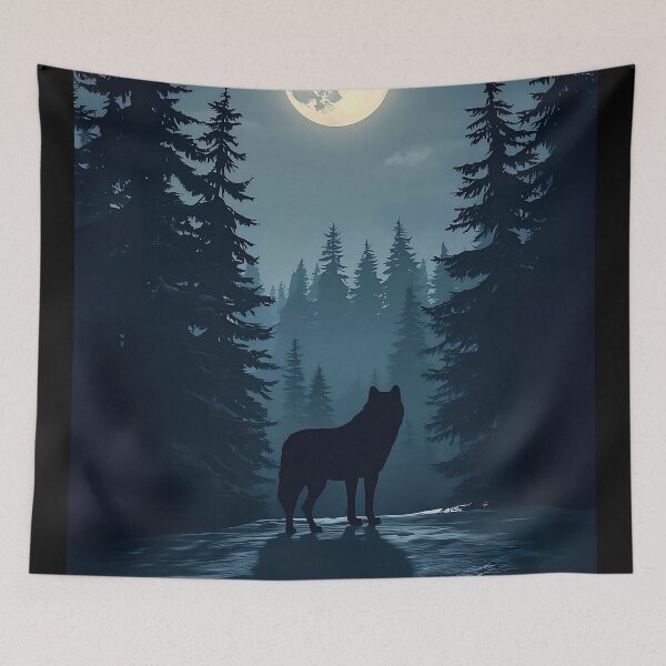 Item preview, Moonlit Wolf in Winter Forest Wilderness Night Scene designed and sold by Evergreen Horizon Works.