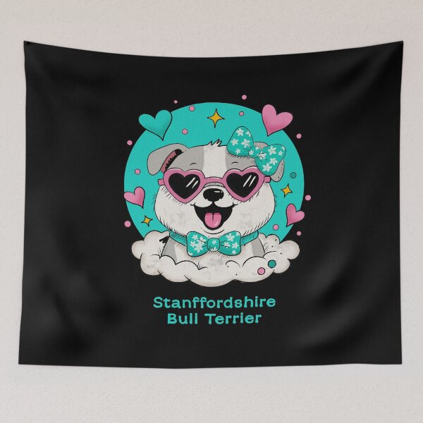 Item preview, Cute Staffordshire Bull Terrier with Heart Sunglasses – Kawaii Dog Lover Gift designed and sold by SimoesArtistry.
