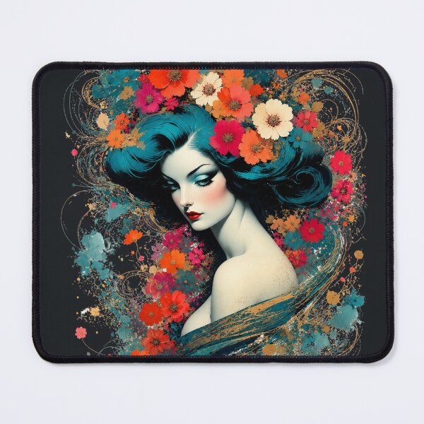 Item preview, Coral Gold Goddess Art Nouveau - Ethereal Floral Portrait designed and sold by KrzysztofART.
