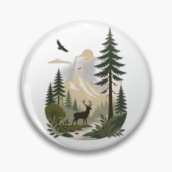 Item preview, Mountain Deer Forest Wilderness Nature Landscape Art designed and sold by Evergreen Horizon Works.