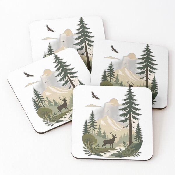 Item preview, Mountain Deer Forest Wilderness Nature Landscape Art designed and sold by Evergreen Horizon Works.