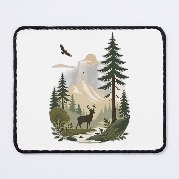 Item preview, Mountain Deer Forest Wilderness Nature Landscape Art designed and sold by Evergreen Horizon Works.