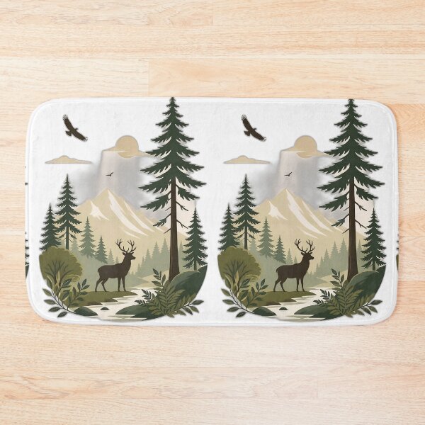 Item preview, Mountain Deer Forest Wilderness Nature Landscape Art designed and sold by Evergreen Horizon Works.