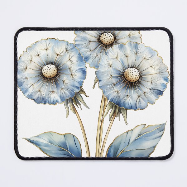 Item preview, Elegant Blue Dandelion Flower Blossom with Gold Edges designed and sold by FernLiz.