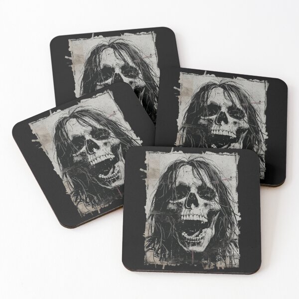 Item preview, Screaming Skeleton Long Hair Grunge Horror Skull Art designed and sold by ERODED SELF.