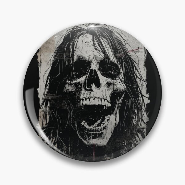 Item preview, Screaming Skeleton Long Hair Grunge Horror Skull Art designed and sold by ERODED SELF.