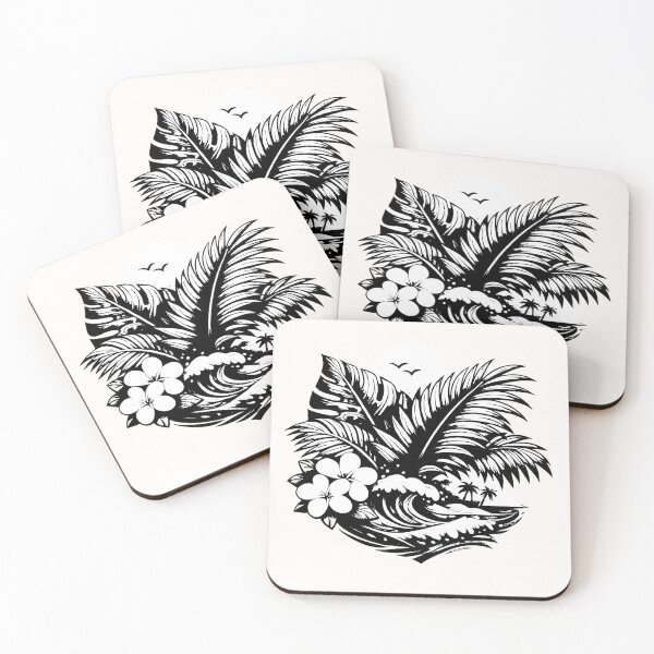 Item preview, Tropical palm and island design (black and white ver) designed and sold by Moonshroomarts.