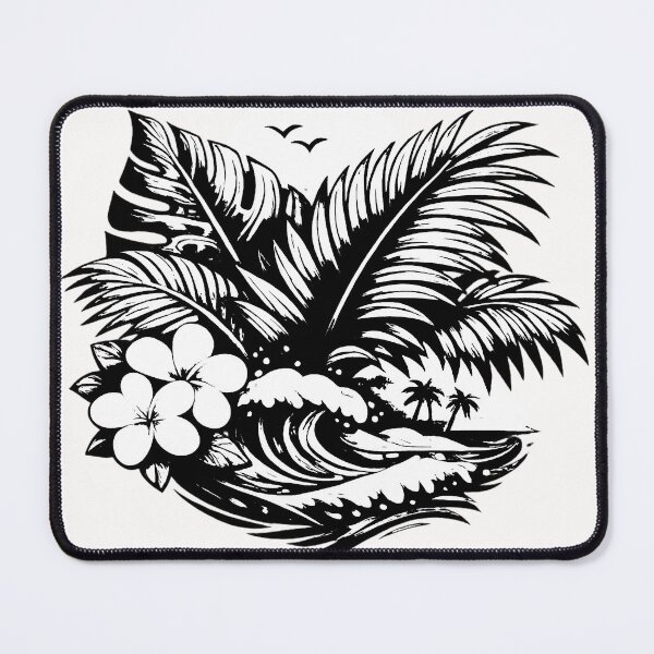 Item preview, Tropical palm and island design (black and white ver) designed and sold by Moonshroomarts.