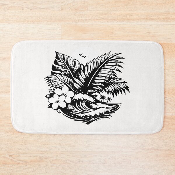 Item preview, Tropical palm and island design (black and white ver) designed and sold by Moonshroomarts.