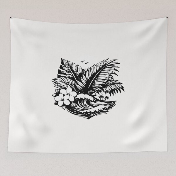 Item preview, Tropical palm and island design (black and white ver) designed and sold by Moonshroomarts.