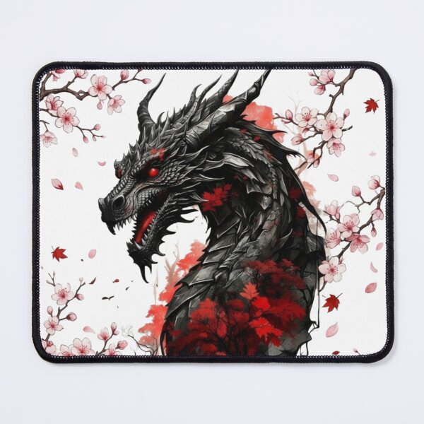 Item preview, Gothic Black Dragon with Cherry Blossom — Dark Fantasy Sakura Art Print designed and sold by SipWithStyleArt.