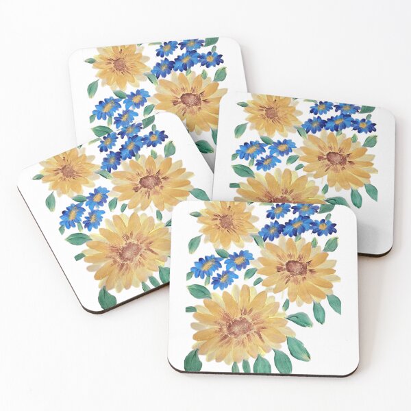 Item preview, Sunflower with Blue Wild Flower One Stroke Art designed and sold by ArtOfMelania.