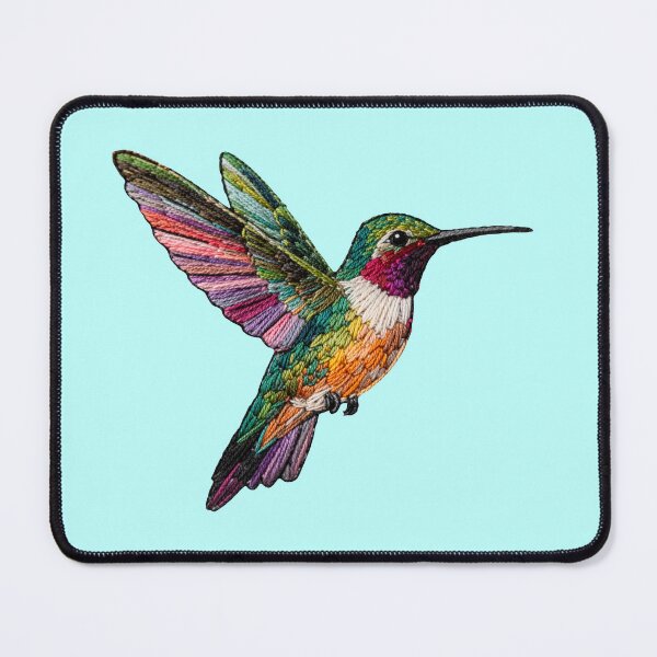 Item preview, Hummingbird hovers in the air - illusion of a colorful embroidery designed and sold by Segasprojects.