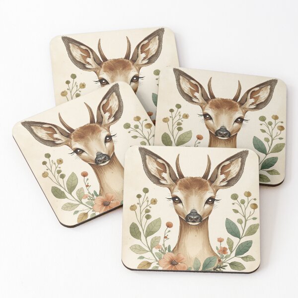 Item preview, Vintage Floral Deer Portrait Woodland Nature Illustration designed and sold by Evergreen Horizon Works.