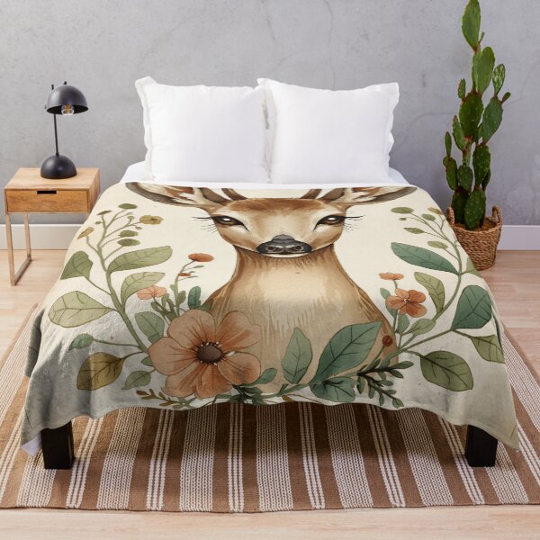 Item preview, Vintage Floral Deer Portrait Woodland Nature Illustration designed and sold by Evergreen Horizon Works.