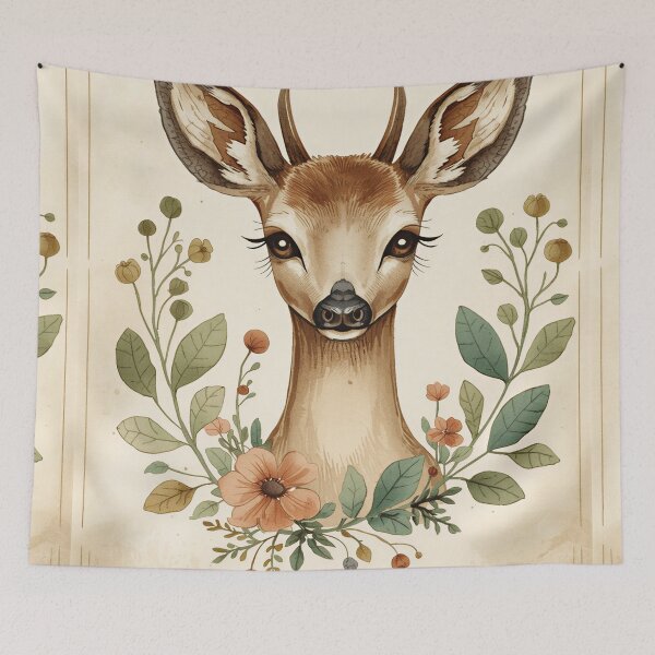 Item preview, Vintage Floral Deer Portrait Woodland Nature Illustration designed and sold by Evergreen Horizon Works.