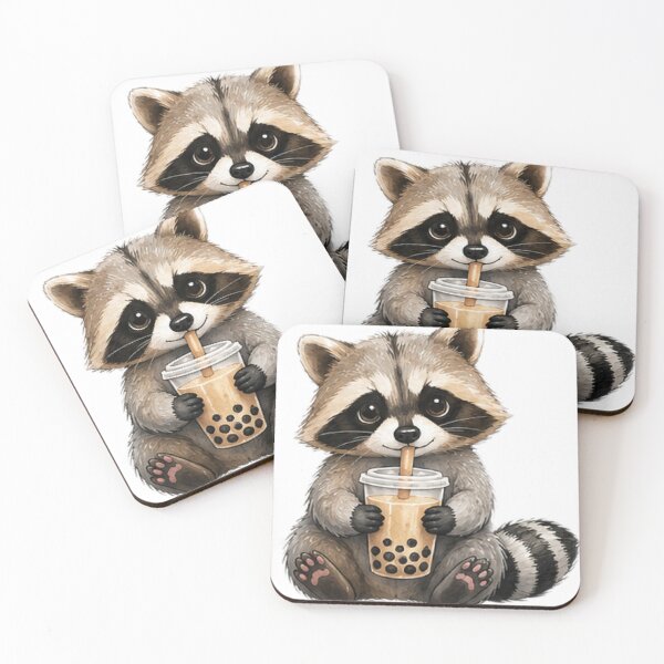 Item preview, Cute Raccoon Drinking Bubble Tea designed and sold by Northline Creative.