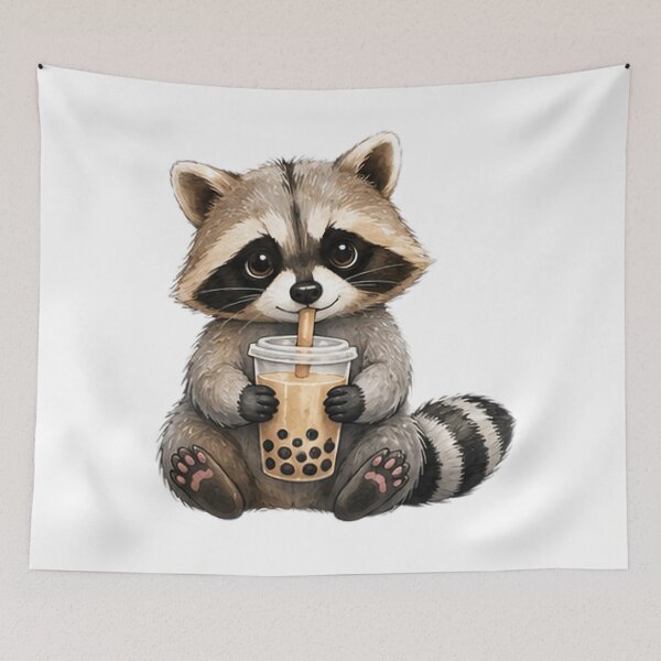 Item preview, Cute Raccoon Drinking Bubble Tea designed and sold by Northline Creative.