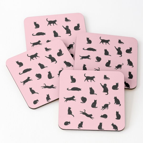 Item preview, Ink Black Cat Silhouette Pattern on Soft Pink, Minimalist Cat Lover Design, Cute Feline Illustration designed and sold by KishShop.