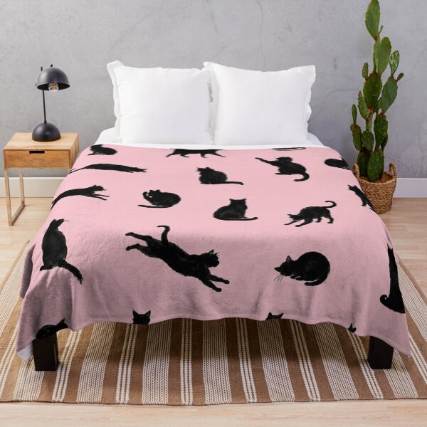 Item preview, Ink Black Cat Silhouette Pattern on Soft Pink, Minimalist Cat Lover Design, Cute Feline Illustration designed and sold by KishShop.