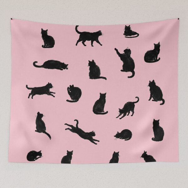Item preview, Ink Black Cat Silhouette Pattern on Soft Pink, Minimalist Cat Lover Design, Cute Feline Illustration designed and sold by KishShop.