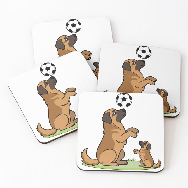 Item preview, Leonberger Dog Dad and Puppy Playing Soccer Cartoon designed and sold by Blupunk.