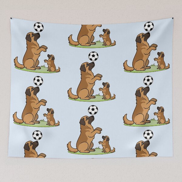 Item preview, Leonberger Dog Dad and Puppy Playing Soccer Cartoon designed and sold by Blupunk.