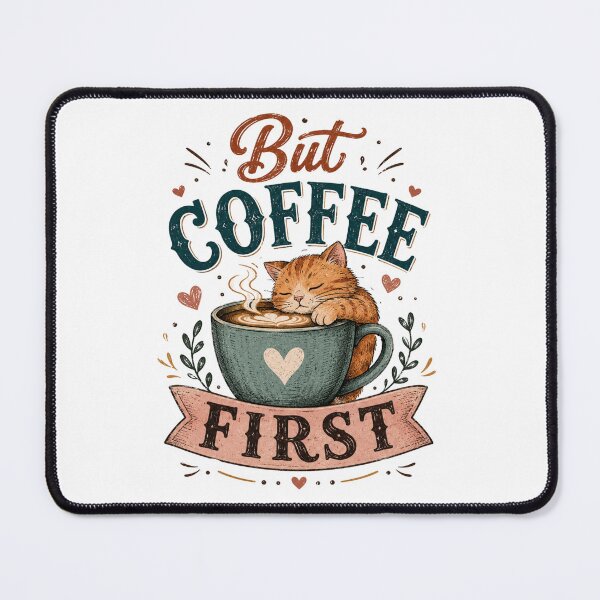 Item preview, But Coffee First – Cute Sleeping Cat Coffee Lover Design designed and sold by RED FIR.