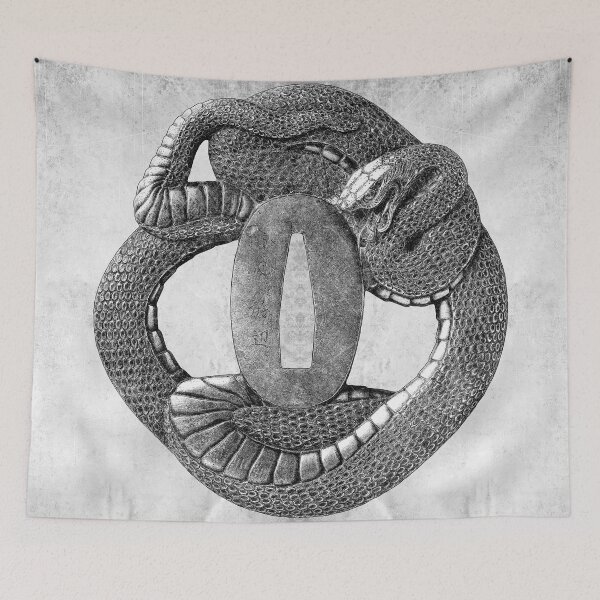 Item preview, 17th Century Coiled Snake Tsuba Japanese Sword Guard designed and sold by Ghoul Enterprises.