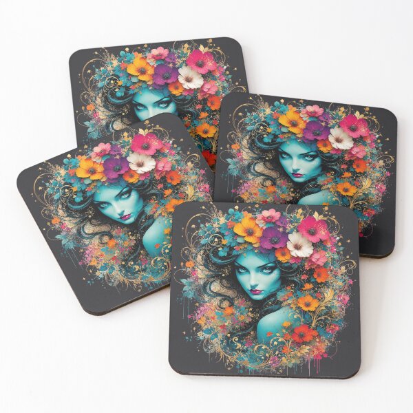 Item preview, Enigmatic Teal Goddess - Vivid Art Nouveau Surreal Portrait designed and sold by KrzysztofART.