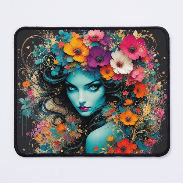 Item preview, Enigmatic Teal Goddess - Vivid Art Nouveau Surreal Portrait designed and sold by KrzysztofART.