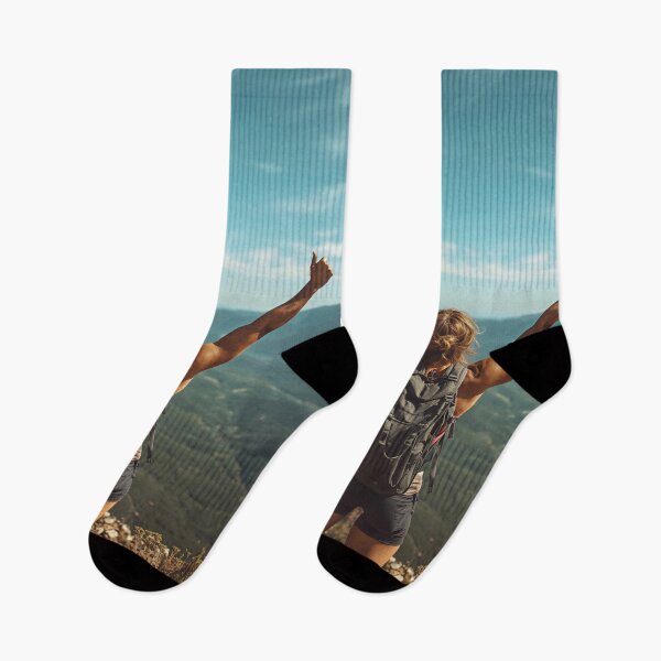 Item preview, Triumphant Hiker Above Mountain Valley designed and sold by Evergreen Horizon Works.