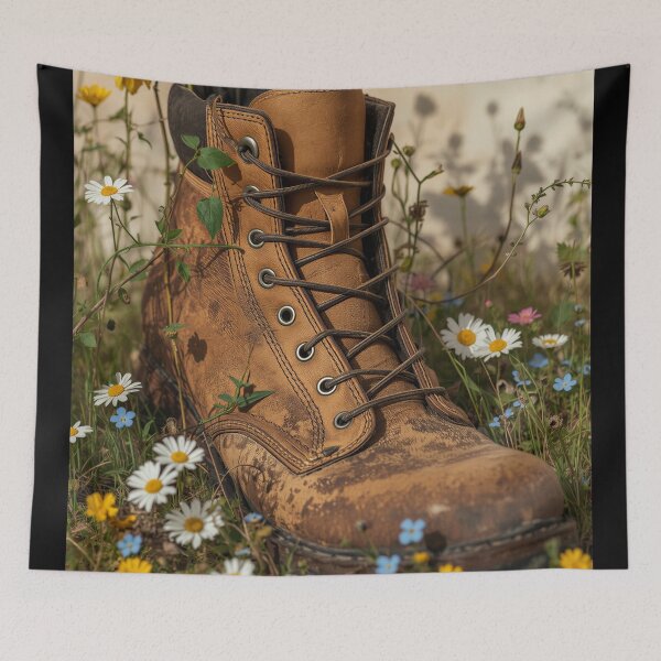 Item preview, Vintage Hiking Boot Wildflower Meadow designed and sold by Evergreen Horizon Works.