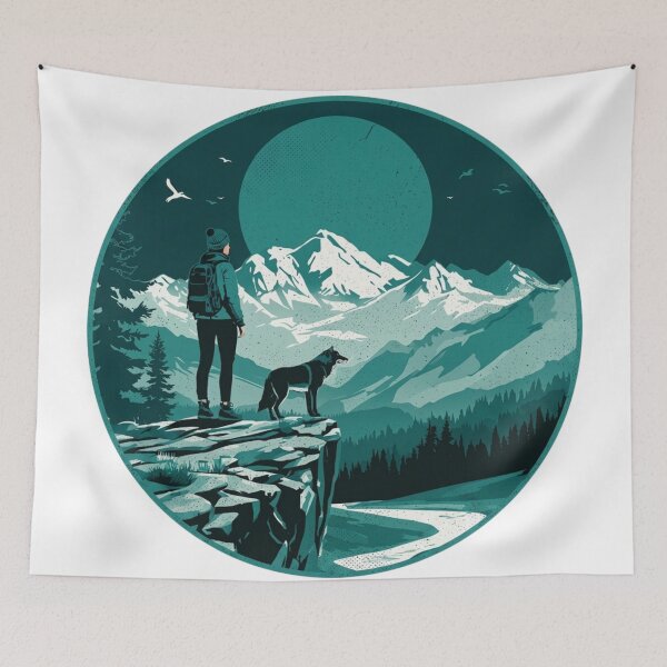 Item preview, Female Hiker in Mountain Landscape – Adventure Wilderness Art designed and sold by Gabe1983.